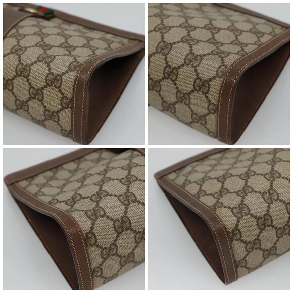GUCCI GG Supreme Web Sherry Line Clutch Bag PVC Beige Red - Picture 15 of 15